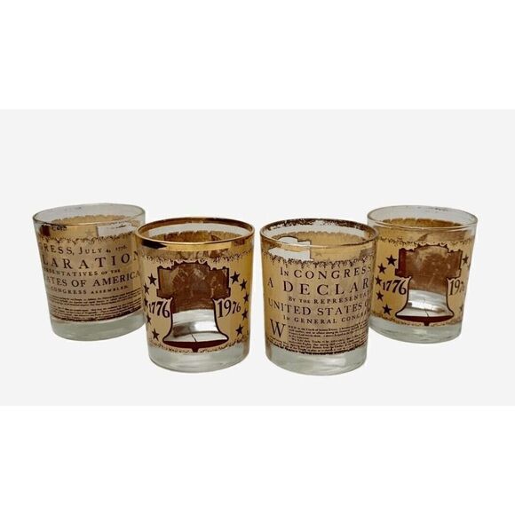 Vintage 1776 Patriotic Declaration Of Independence Whisky Bourbon Rocks Glasses - Picture 1 of 13